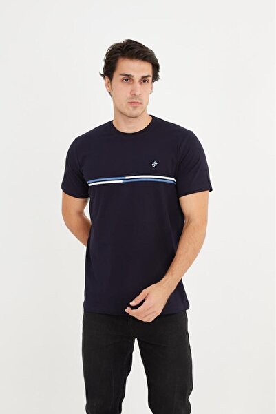 Rey Polo Crew Neck Stripe Detailed Basic T-Shirt