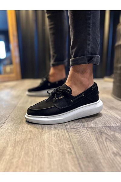 Knack High Sole Seasonal Suede Shoes 009 Black (WHITE SOLE)