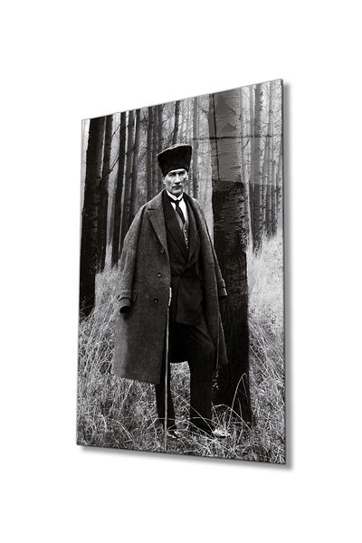 Rosyvien Mustafa Kemal Atatürk Glass Painting in the Forest, Home Office School Wall Decoration, Gift, Uv Printed Tempered