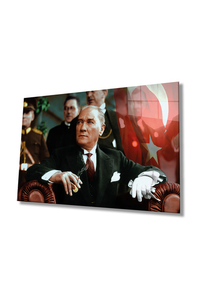 Rosyvien Pictură pe sticlă Mustafa Kemal Atatürk, decor de perete pentru biro...
