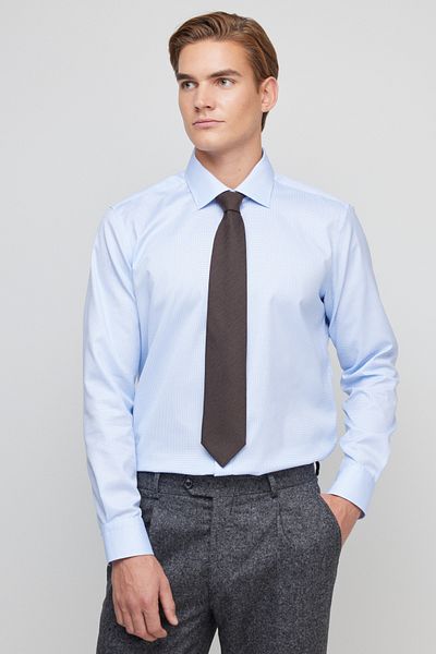 BROOKS BROTHERS Ανδρικό πουκάμισο μπλε 100% βαμβακερό με λεπτή εφαρμογή ιταλικού γιακά