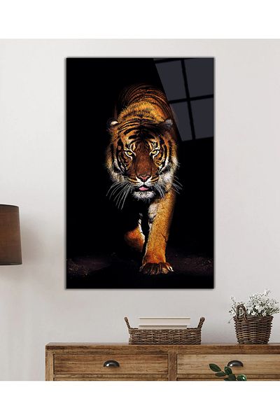 Rosyvien Γυάλινος πίνακας πορτρέτου ζώων Wild Tiger, Διακόσμηση τοίχου σχολείου γραφείου στο σπίτι, δώρο, σκληρυμένο με τυπωμένο UV
