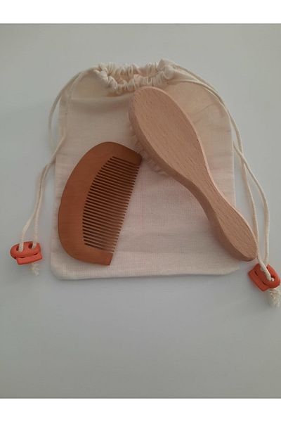 Modashop Goat Hair Natural Baby Hair Brush and Natural Wooden Oval Comb Set of 2