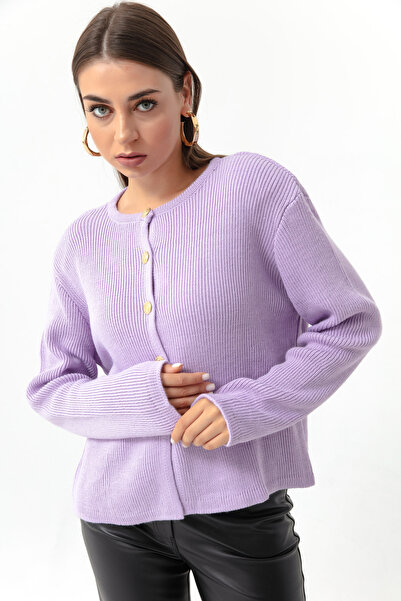 Lafaba Women's Lilac Gold Buttoned Padded Cardigan