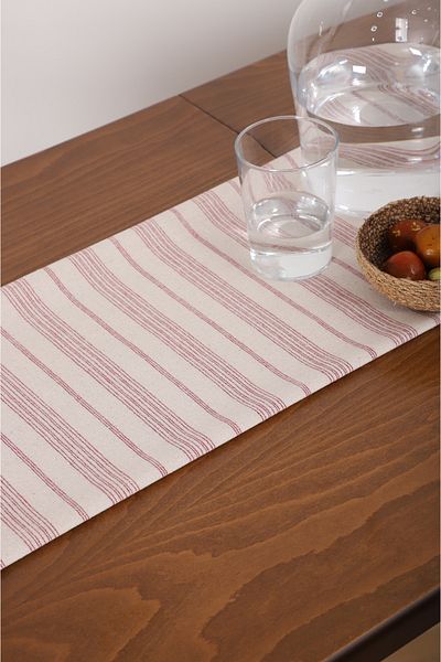 KAMİZ Organic Washed Plum Striped Linen Runner 40x150 Cm