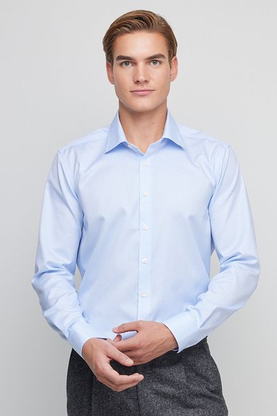 BROOKS BROTHERS Ανδρικό πουκάμισο μπλε 100% βαμβακερό με λεπτή εφαρμογή ιταλικού γιακά