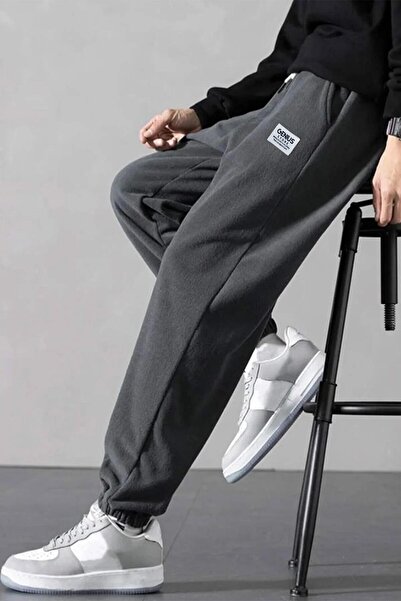 GENIUS STORE Polar Kumaş Oversize Antrasit Erkek Eşofman Altı Oversize Eşofman