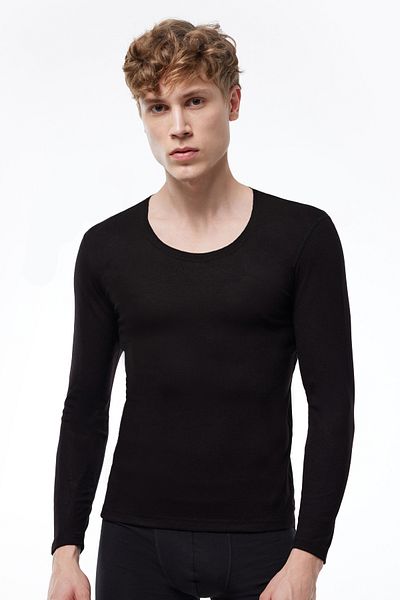 Malabadi Lenjerie termică economică, unisex, neagră, cu mânecă lungă, cu guler deschis 343