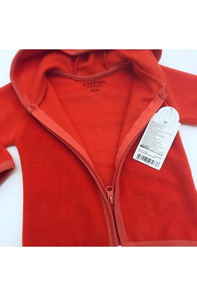 Aydodo Teddy Bear Patterned Zippered Hooded Fleece Cardigan