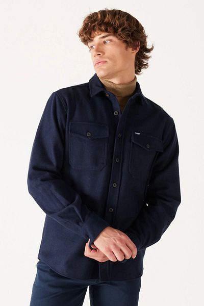 WRANGLER Ανδρικό 100% βαμβακερό πουκάμισο με κανονική εφαρμογή Navy Blue W 232137410