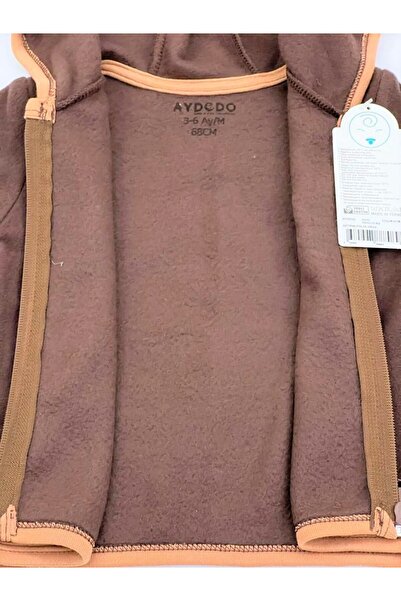 Aydodo Teddy Bear Patterned Zippered Hooded Fleece Cardigan