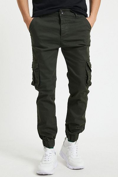 COOL TARZ Men's Khaki Jogger Pants with Bellows Cargo Pocket Elasticized Legs