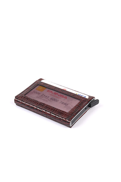 Eminsa Brown Crocodile Leather Mechanismed Card Holder