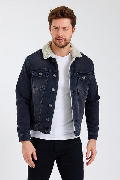 EXPLODE - Men's Furry Denim Coat Anthracite
