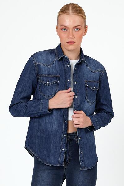 EXPLODE - Kadın Mavi Denim Gömlek