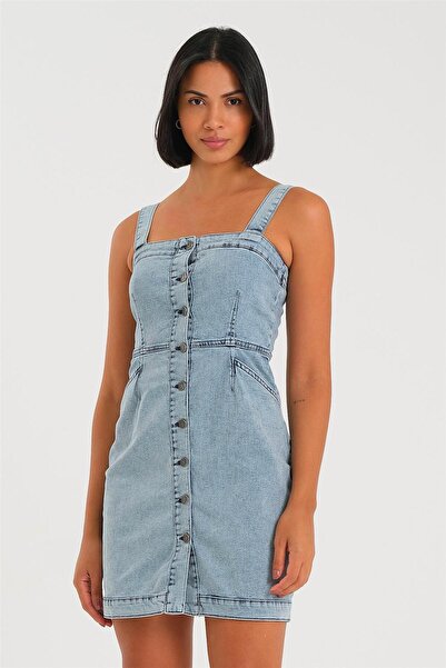 EXPLODE - Kadın Likralı Askılı Elbise Açık Mavi