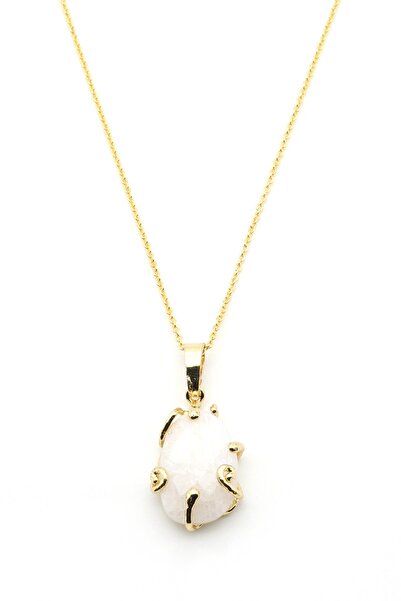 Alibaba Doğaltaş Moonstone Natural Stone Gold Colored Necklace