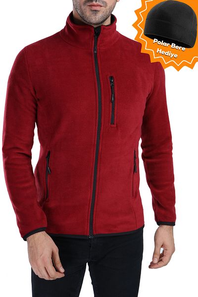 GHASSY CO. Men's Burgundy Full Zipper Fleece Jacket