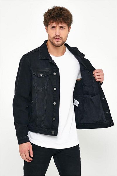 EXPLODE - Ανδρικό τζιν παλτό Slim Fit Washed Μαύρο