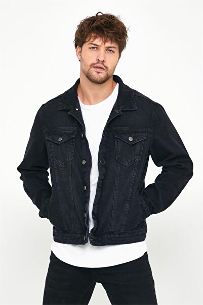 EXPLODE - Erkek Slim Fit Yıkamalı Kot Mont Siyah