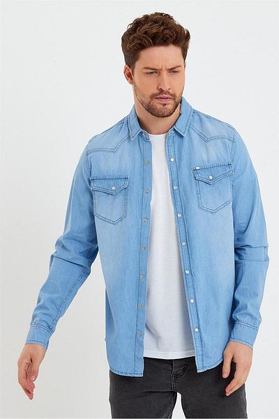 EXPLODE Light Blue Men's Denim Shirt