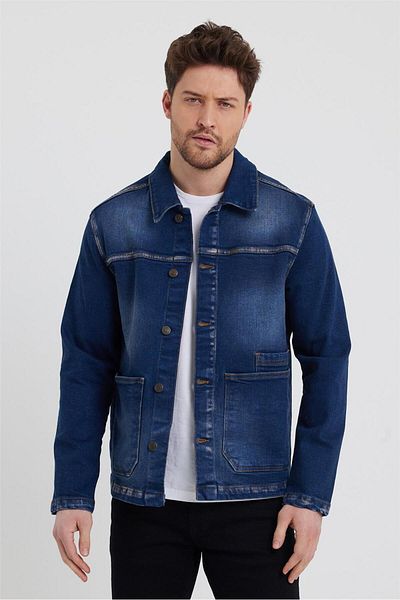 EXPLODE - Ανδρικό τζιν μπουφάν Lycra Regular Fit Classic Navy Blue