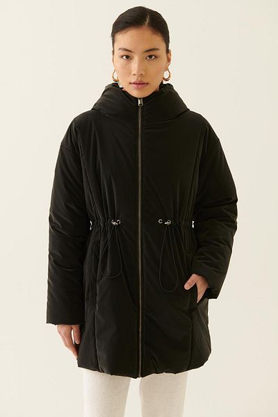 Perspective Clairs Comfortable Fit Hooded Knee Length Black Color Women's Coat