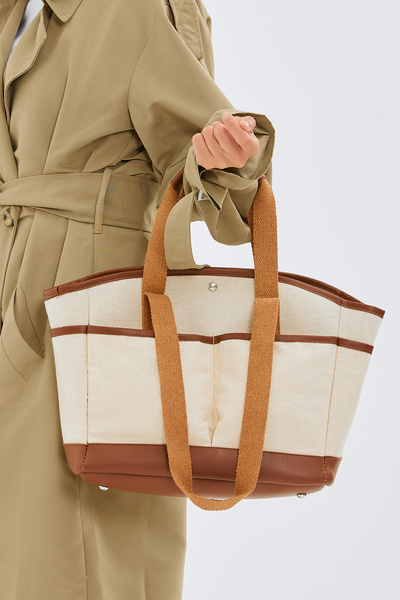 minebag Γυναικεία τσάντα ώμου Multi-Eye Canvas Leather Combination Natural