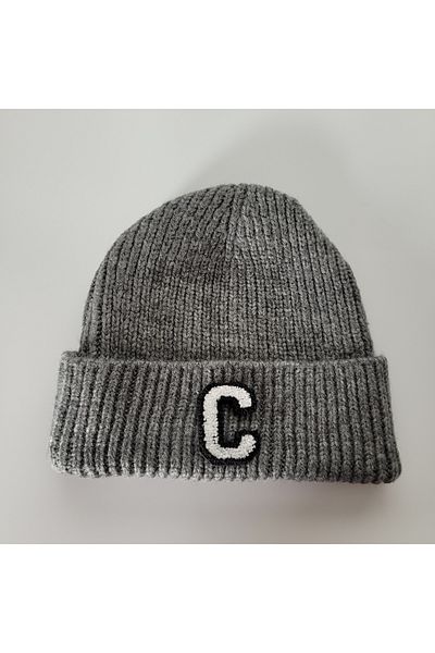 initialess Mohair Folded Wool Beret with Letter C