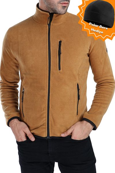 GHASSY CO. Men's Brown Full Zipper Fleece Jacket