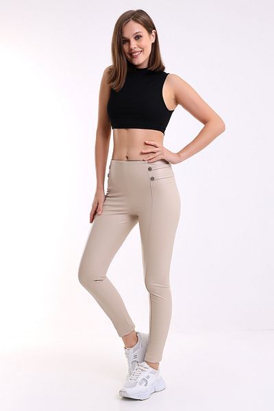 DeChival Leather Leggings with Waist Detail ECRU