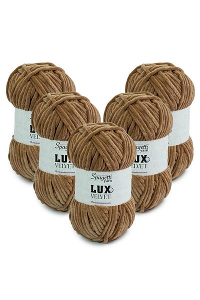 Spagettiyarn Lux Velvet 5 τεμαχίων Σκούρο Μπεζ Πλεκτό Χειροποίητο Νήμα