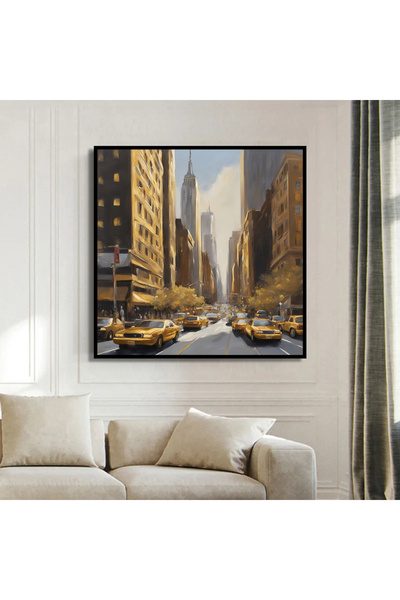 Markazip Siyah Metal Çerçeveli New York Kanvas Tablo 90x90cm Kod: Lh103-k