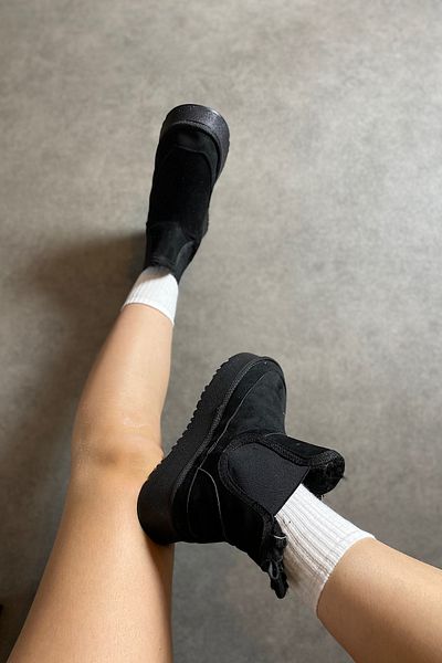 SHOEBELLAS Γυναικείες μπότες Sooty Black Lace Shearling