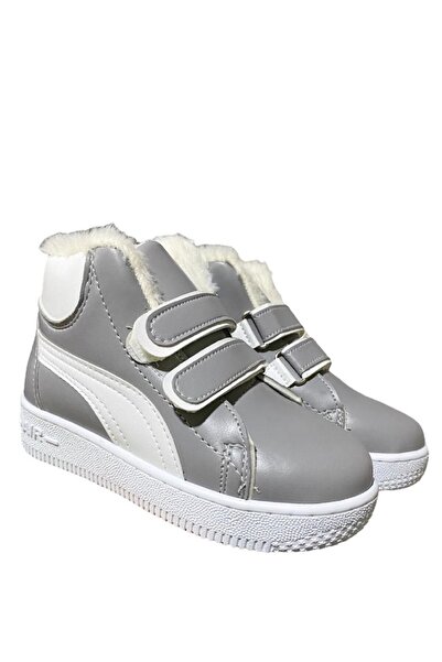 ALTUNTAŞ Unisex Erkek - Kız Çocuk Kürklü Kışlık Cırt Cırtlı Anatomik Taban Dikişli Bot - Gri
