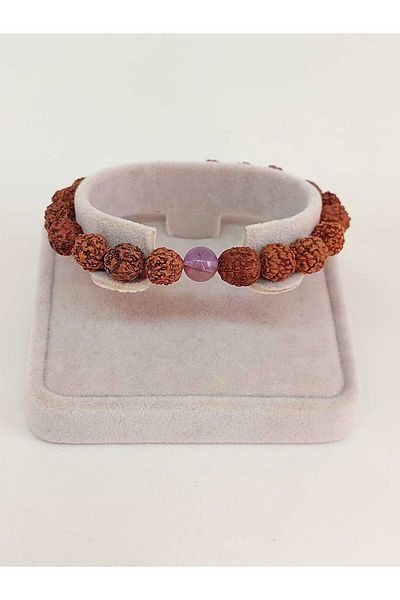 Yasamtohumu Brățară unisex cu piatră de ametist de 8 mm Rudraksha