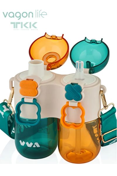 Vagonlife Tkk Unseparable Single Body Double Chamber 2X400 800ml With Straw/Comfortable Drink Tritan Flask