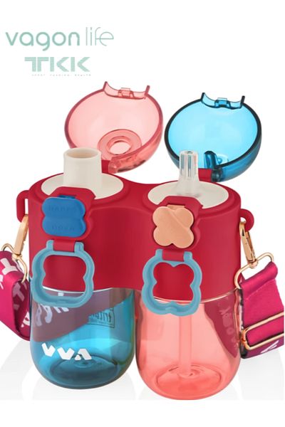Vagonlife Tkk Unseparable Single Body Double Chamber 2X400 800ml With Straw/Comfortable Drink Tritan Flask
