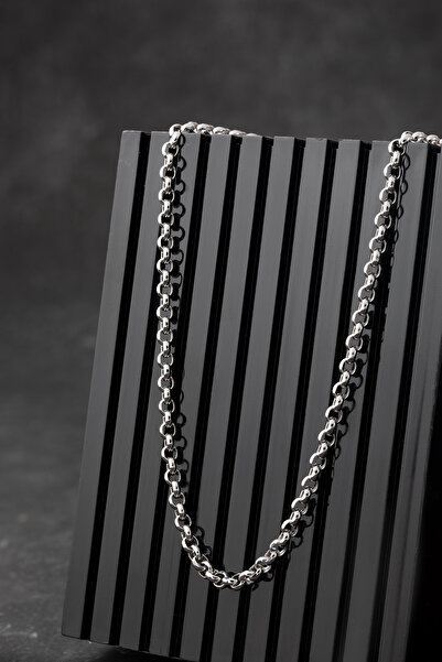 Cenova Jewelry 14 Ayar Altın Beyaz Rolo Erkek Zincir Kolye