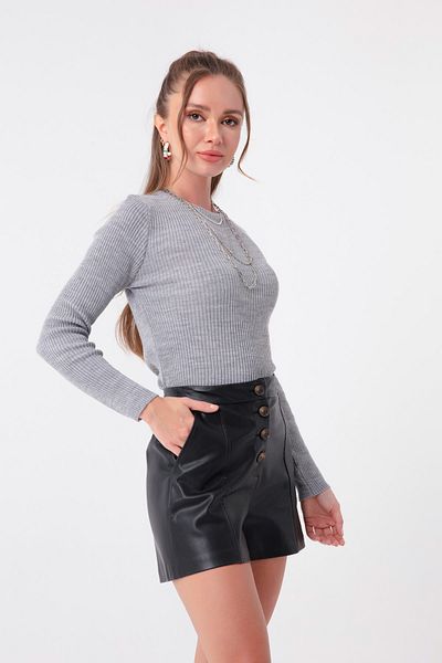 Lafaba Grauer Damen-Strickpullover mit Rundhalsausschnitt