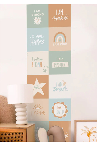 WALLHUMAN Αυτοκόλλητο τοίχου Bohemian Squares - Sun Shine