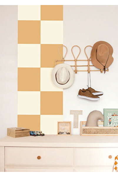 WALLHUMAN Bohem Kareler - Sarı Krem Karolar Duvar stickerı