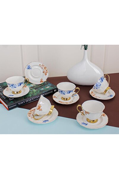Sembol Neos Gold Yaldız Çiçek 6 Kişilik 220 ML Porselen Nescafe Çay Fincan Takımı PUREBONE-78