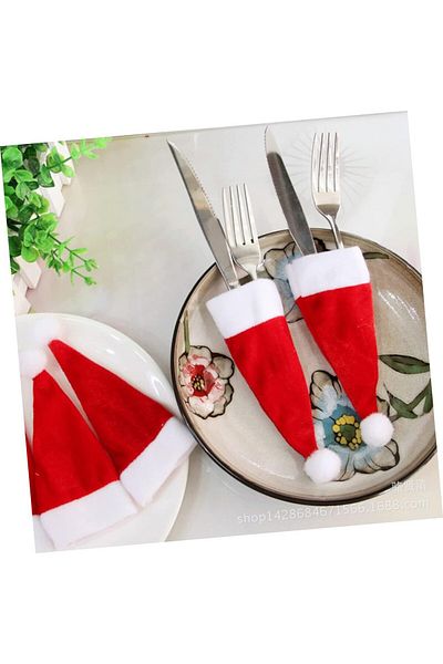 Masalsı Concept 6 Pieces Decorative Santa Hat Spoon Holder - New Year's Tableware Decor Spoon Holder Serving Presentation Holder
