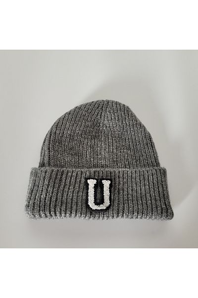initialess Mohair Folded Wool Beret with Letter U