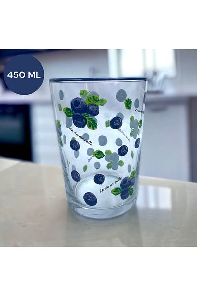 Dore Voir Glass Water Glass / Blueberry Patterned Glass - 450 ML