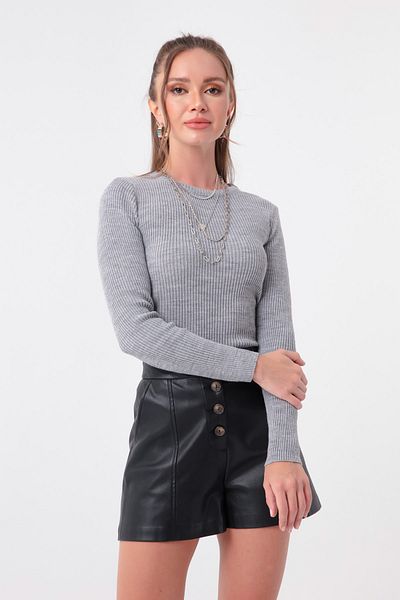 Lafaba Grauer Damen-Strickpullover mit Rundhalsausschnitt