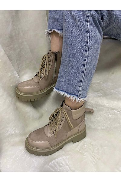 ÇİĞDEM KUNDURA Çiğdem Real Crayz Leather Beige Γυναικείες Μπότες με φερμουάρ (ENZO B6A) Μπεζ