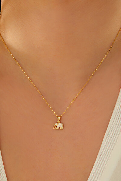 MİLET KUYUMCULUK 14 Ayar Altın Aynalı Zincirli Ve Mineli Fil Kolye