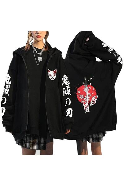 Tarzsokak Unisex Hoodie Fermuarlı Anime Demon Cleaver Slayer